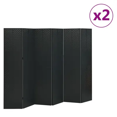 vidaXL Paravane de cameră cu 6 panouri,2 buc., negru, 240x180 cm, oțel