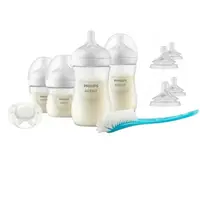 Set 4 x biberoane, Philips Avent, Natural Response, 1 x suzeta, 1 x perie de curatat, +0 luni + 4 x tetine cu debit 4 (mediu), 3 luni+