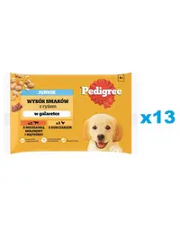 PEDIGREE Junior Set plicuri hrana catei, cu vita si ficat si orez, cu pui si orez, in aspic 52x100g