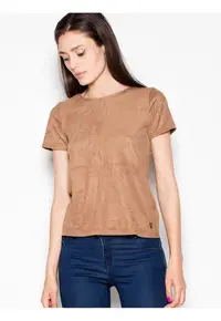 Tricou dama piele intoarsa - maneci scurte - decolteu semicircular - maro
