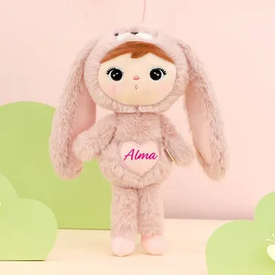 Papusa personalizata Iepuras Pufos Roz (mini)