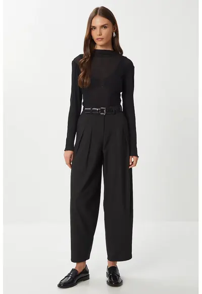 Pantaloni dama - Happiness Istanbul - Poliester/Viscoza - Negru