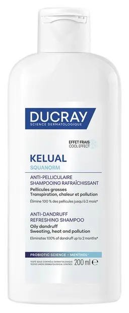 Ducray Kelual Squanorm Șampon răcoritor împotriva mătreții grase, 200 ml