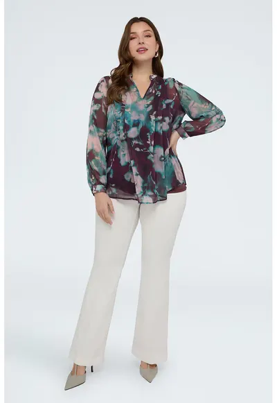 Bluza lejera cu model floral - Piersica/Violet tyrian/Verde persan