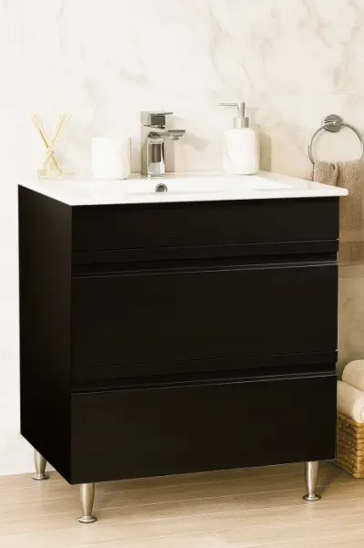 Set Baza front MDF si Lavoar seria 086, cu sertare, montat, 70 cm, negru