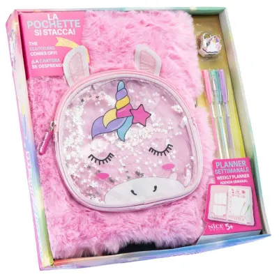 Agenda gigant, cu coperta pufoasa si poseta detasabila, Nice, Girabrilla, Unicorn Magic