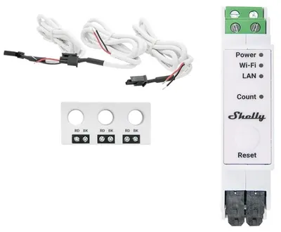 Contor inteligent de energie electrică trifazat Shelly - Pro 3EM-3CT63, 63 A, alb