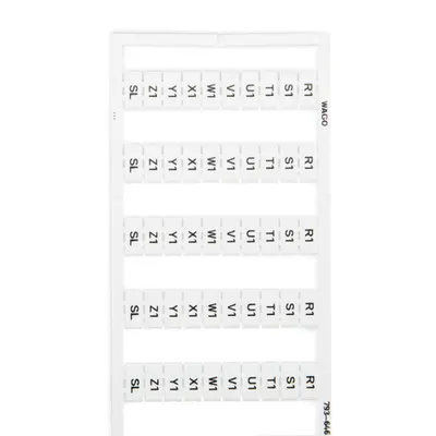 WMB marking card; as card; MARKED; R1, S1, T1, U1, V1, W1, X1, Y1, Z1,SL (10x); not stretchable; Vertical marking; snap-on type; white