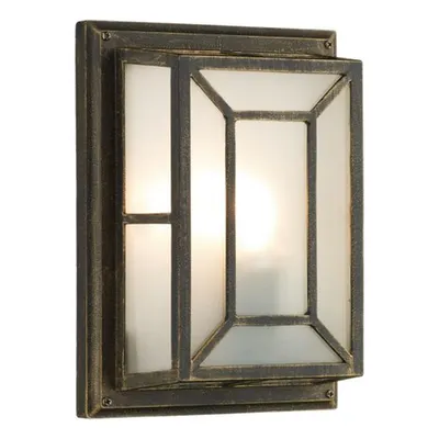 Aplica Trent Outdoor Wall Light Black/Gold Frosted Glass IP44