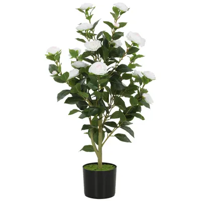 HOMCOM Plantă Artificială Camelie, Flori Realiste, 176 Frunze PEVA, Ghiveci PP, Alb | Aosom Romania