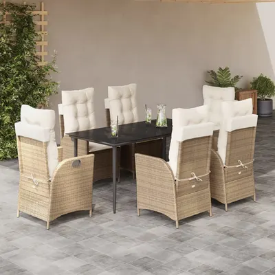 Gossi set de masa pentru gradina, 7 piese, cu perne, bej, poliratan