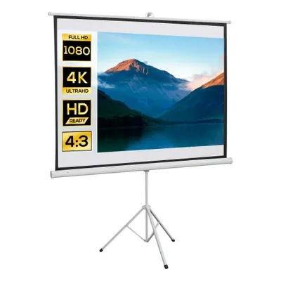 HOMCOM Ecran de Proiecție 84 inch cu Stativ, Suprafață de Proiecție 4:3, Pliabil și Reglabil pe Înălțime, 171x128 cm, Alb | Aosom Romania
