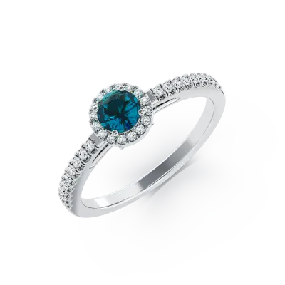 Inel de logodna din aur alb cu diamant albastru de 0.5ct si diamante transparente de 0.2ct