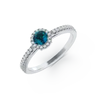Inel de logodna din aur alb cu diamant albastru de 0.5ct si diamante transparente de 0.2ct