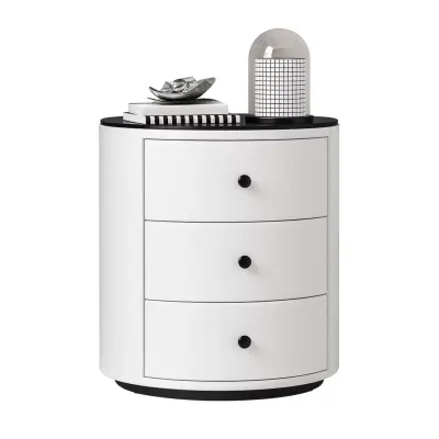 Noptieră Modernă Multifuncțională cu &Icirc;ncărcare Wireless 15W, Iluminare LED &icirc;n 3 Culori și 3 Sertare de Depozitare-WHITE