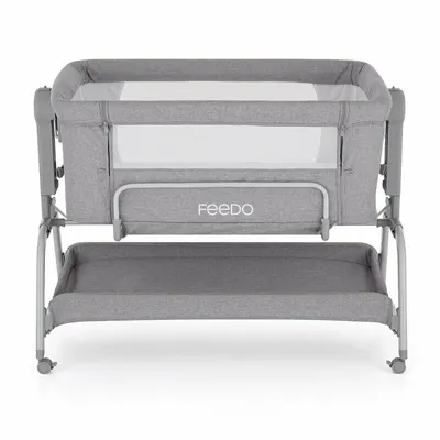 Patut co-sleeper, Feedo, Cu sistem de leganare, Inaltime adjustabila pana la 57-69 cm, sustine pana la 9 kg, 0 luni+ Gri