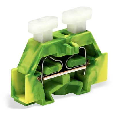 2-conductor terminal block; on both sides with push-button; with fixing flange; for screw or similar mounting types; Fixing hole 3.2 mm Ø; 2.5 mm²; CAGE CLAMP®; 2,50 mm²; green-yellow