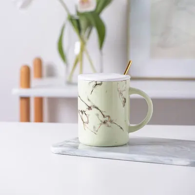 Pahar cu capac Morello - Marble, cu linguriță, 280 ml, Green