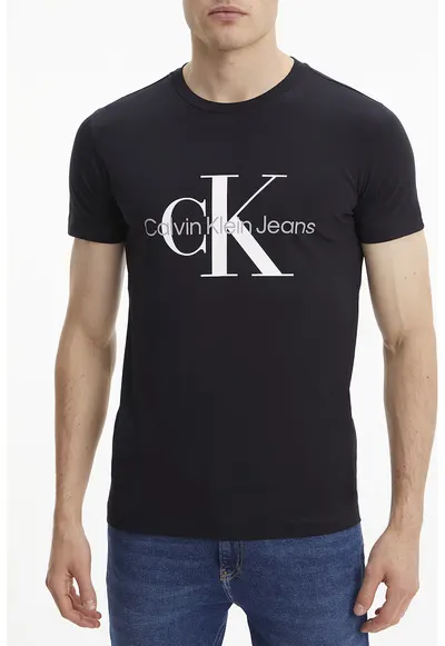 Tricou slim-fit cu imprimeu logo - Negru stins/Alb murdar