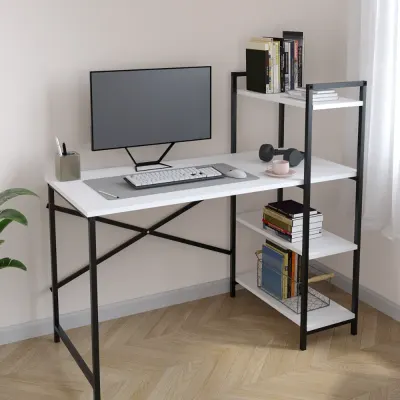 Birou din PAL cu rafturi laterale, structura metalica, 119 x 55,6 x 110,3 cm