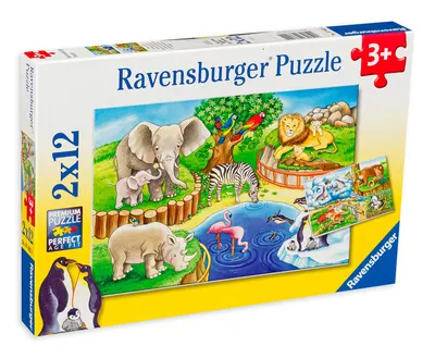Puzzle Ravensburger din 2 x 12 de piese - Animale in gradina zoologica
