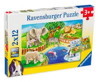 Puzzle Ravensburger din 2 x 12 de piese - Animale in gradina zoologica