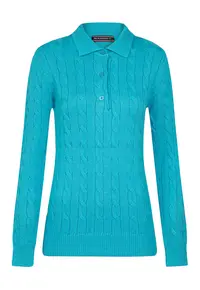 Pulover polo cu model torsade - Turcoaz