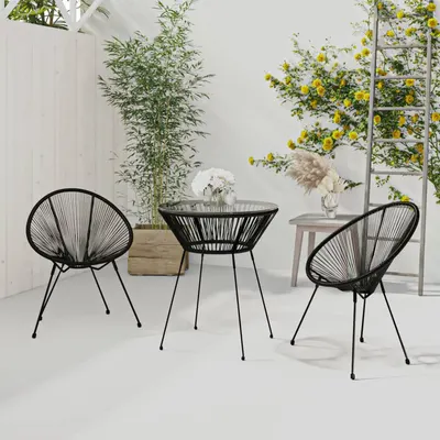 Gossi set mobilier de exterior, 3 piese, negru, ratan pvc