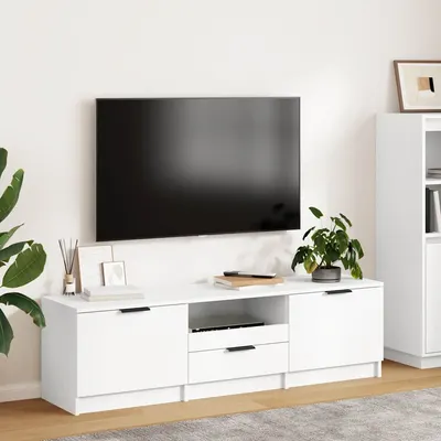 vidaXL Comodă TV albă 140x35x40 cm, lemn stratificat