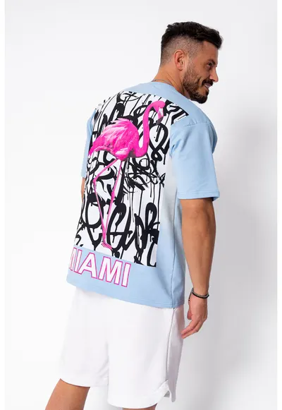 Tricou Flamingo imprimat Sky Blue 22104 - Albastru deschis