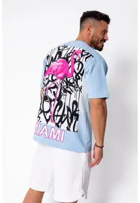 Tricou Flamingo imprimat Sky Blue 22104 - Albastru deschis