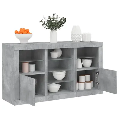 vidaXL Servantă cu lumini LED, gri beton, 123x37x67 cm