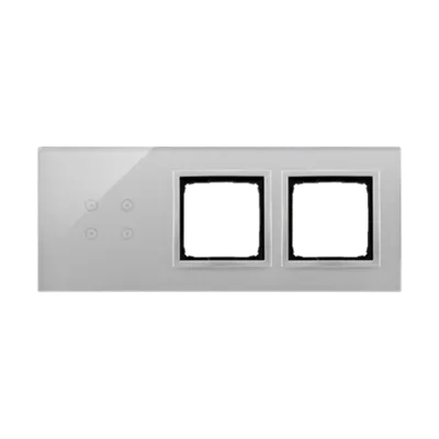 Panou Touch 3 module, modul 1:4 comenzi touch, module 2 si 3: spatii pentru module argintii Simon 54, sticla argintie