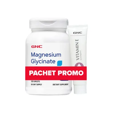 Pachet promo Magneziu Glicinat 200 mg + vitamina E unguent 50 g, GNC | 120 tbl. + 50 g