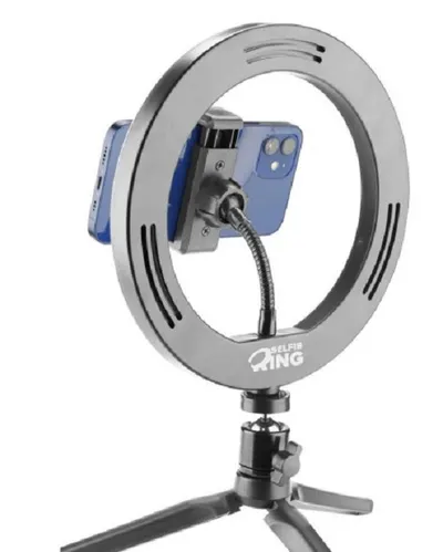 Selfie stick Cellularline - Selfie Ring, trepied, negru