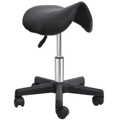 HOMCOM Scaun Rotativ cu Roți, Scaun pentru Coafor și Estetician cu Înălțime Ajustabilă, Tapițat cu Piele Ecologică, 35x38x43-55 cm, Negru