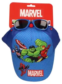 Set pentru copii Cerda - Avengers Hulk, pălărie și ochelari de soare, 53 cm