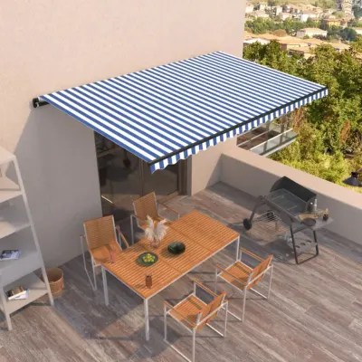 vidaXL Copertină retractabilă automat, albastru și alb, 500x350 cm