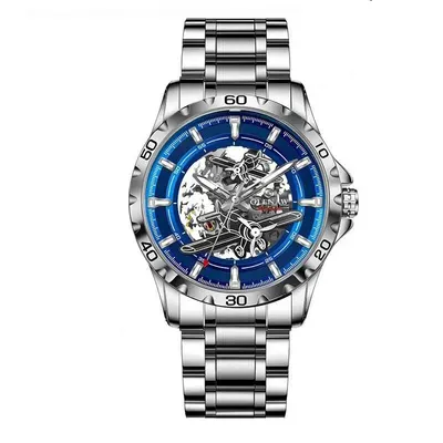 Ceas Automatic Skeleton Bărbați, Glenaw, Design Luxury din Oțel Inoxidabil, 43mm, Rezistent la Apă 3ATM, Curea Metalică