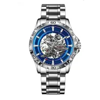 Ceas Automatic Skeleton Bărbați, Glenaw, Design Luxury din Oțel Inoxidabil, 43mm, Rezistent la Apă 3ATM, Curea Metalică