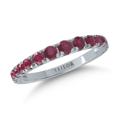 Inel semi eternity din aur alb cu rubine de 1ct
