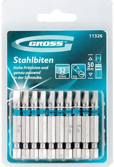 Set de biți Gross - SL6.0 x 50 mm, oțel S2, 10 buc.