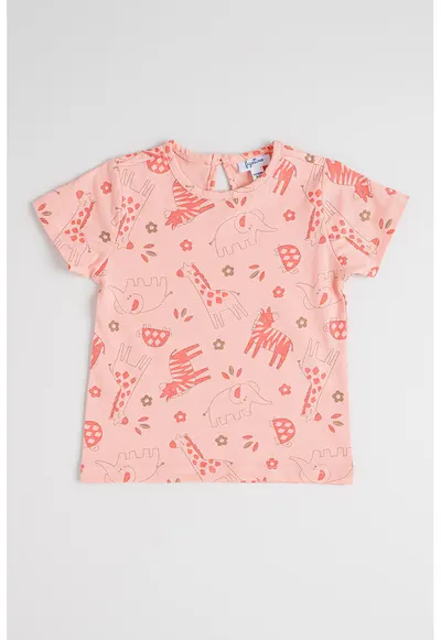 Tricou de bumbac cu model cu animale - Roz deschis