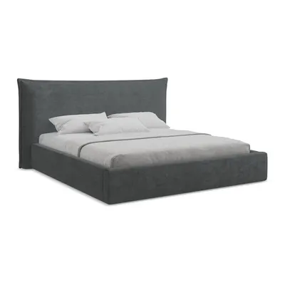 Pat matrimonial gri închis tapițat cu spațiu de depozitare cu somieră 180x200 cm Esala – Makamii