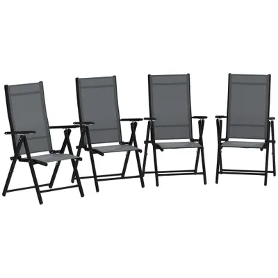 Outsunny Set de 4 Scaune Pliabile pentru Grădină cu Spătar și Șezut din Plasă, 56x69x106 cm, Gri | Aosom Romania