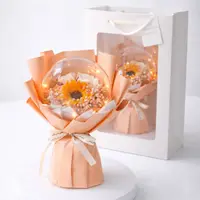 Buchet cu flori parfumate din spăun, cu lumini LED în sferă, cadou în cutie elegantă, 3 moduri Iluminare, 30 cm, BUK14ZO
