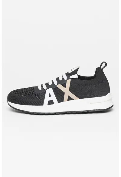 Pantofi sport slip-on din material textil - Alb/Negru