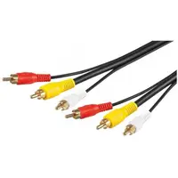 Cablu Audio Video 3 x RCA Tata - 3 x RCA Tata, Contacte Aurite, Negru 1.5m Goobay