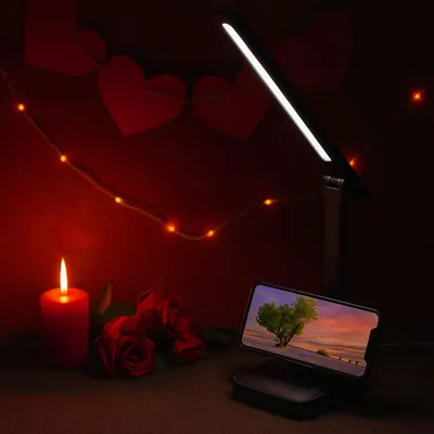 Lampă de birou LED Jumi, cu suport pentru telefon, negru, 3 niveluri de luminozitate