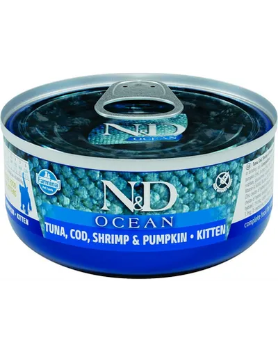 FARMINA N&D Ocean Cat Kitten Tuna, cod, shrimp, pumpkin 70 g conserva pisoi, cu ton, creveti si dovleac